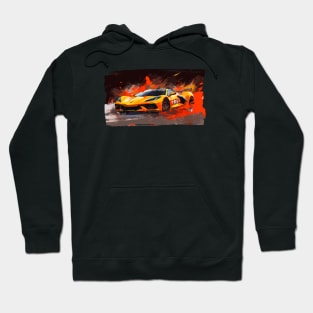 Orange C8 Corvette Racecar Splatter Art Hoodie